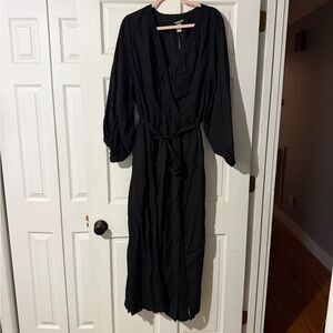 Women's Bishop Long Sleeve Maxi Faux Wrap Dress - Ava & Viv™ Black